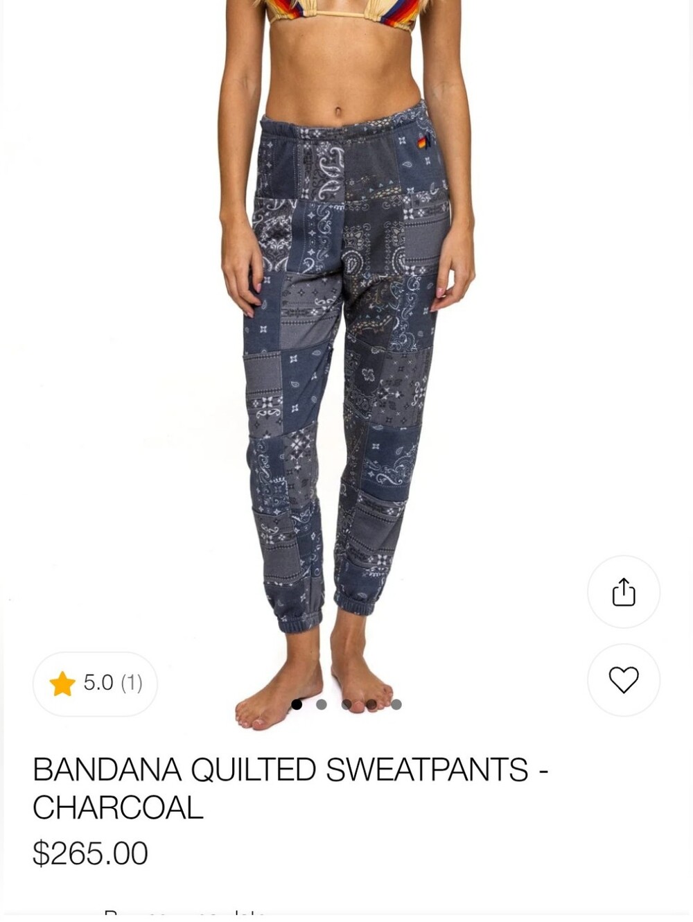 Aviator Nation Bandana Quilted Charcoal Sweatpants M - Picture 3 of 12